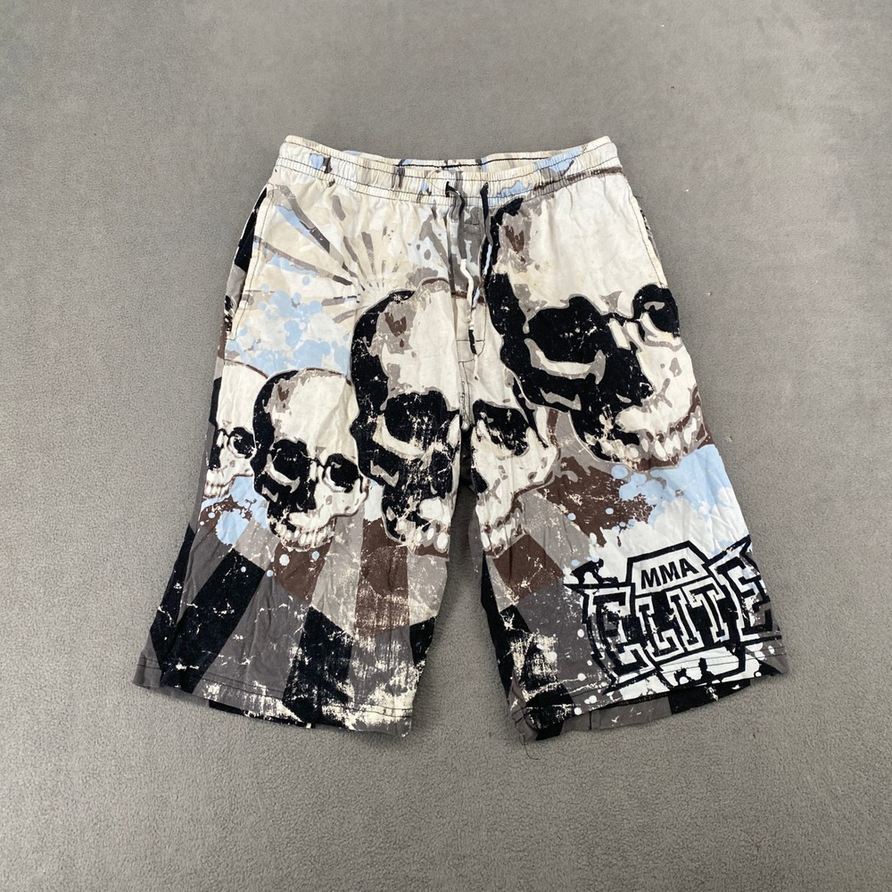MMA Elite Mens Skull Print Boxer Shorts Grey Blue Y2K Grunge Size S 28-30